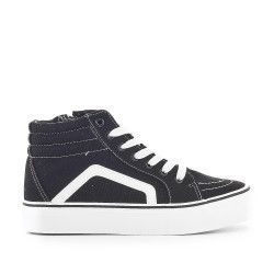 Zapatillas lona Owel california alta negra con línea lateral - Querol online