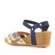 Sandalias cuña GENUINS azules con tiras cruzadas y animal print multicolor - Querol online