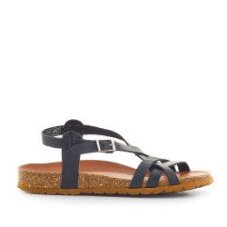 Sandalias planas Redlove veronica negras con textura animal print en tira - Querol online