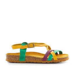Sandalias planas Redlove africa mostaza, verde y lila - Querol online