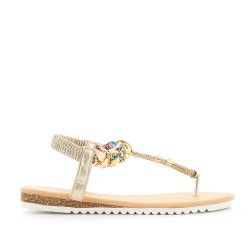 Sandalias planas Owel solta dorada con abalorios - Querol online