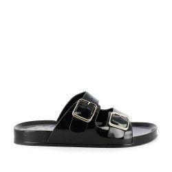 Chanclas Owel negras abiertas con doble hebilla - Querol online