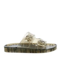 Chanclas Owel negras trasnparentes abiertas con doble hebilla - Querol online