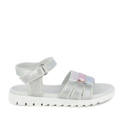 sandalias QUETS! gris metalizado de tiras y doble velcro - Querol online