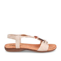 Sandàlies planes Amarpies beix amb peça decorativa de fusta - Querol online