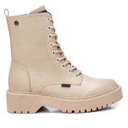 Botines planos Xti 043504 estilo militar con cremallera y cordones en beige - Querol online