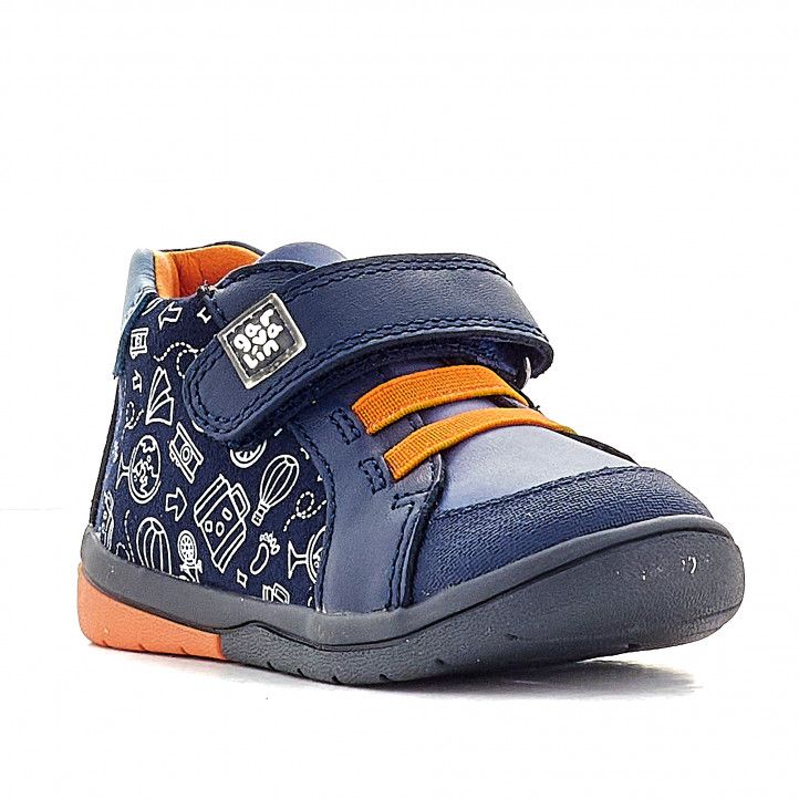 Zapatos abotinados GARVALIN azules y naranja con iconos - Querol online
