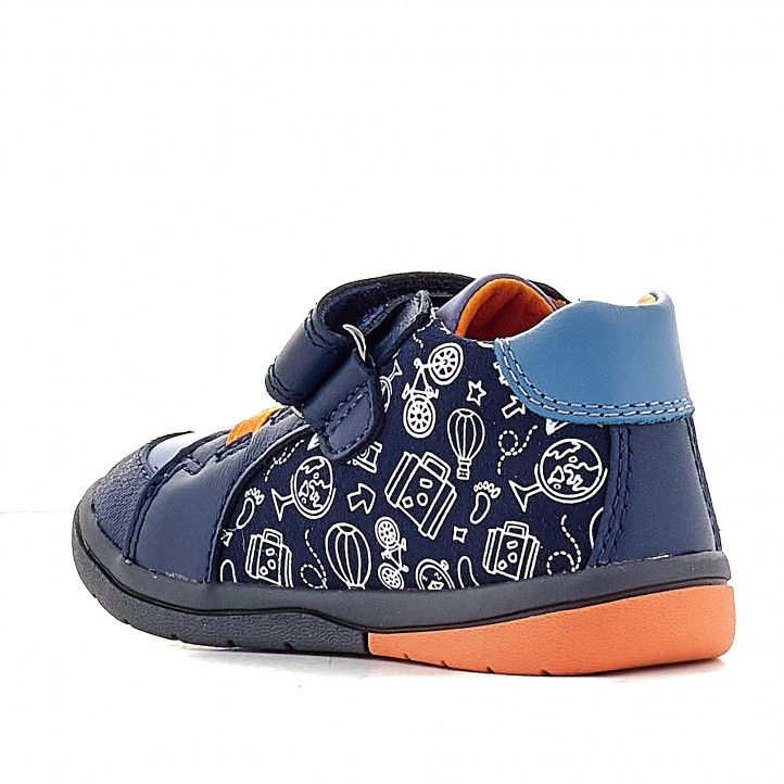 Zapatos abotinados GARVALIN azules y naranja con iconos - Querol online