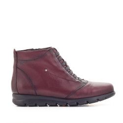 Botines planos Fluchos burdeos de piel con cremallera y cordones elásticos - Querol online