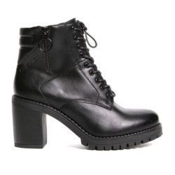 Botins de taló Chika 10 negres amb cremallera, cordons i sola dentada - Querol online