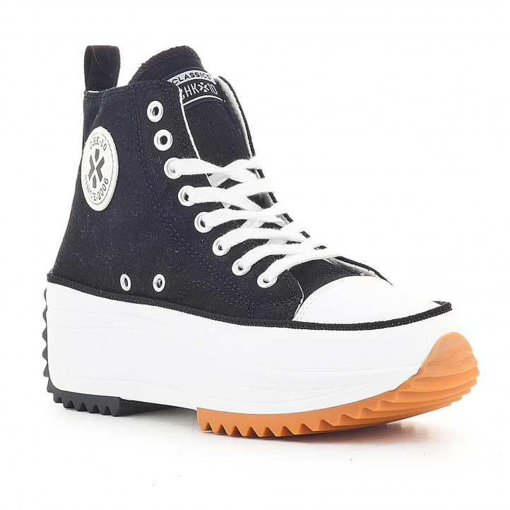 Zapatillas lona Chika 10 negras de bota con plataforma y suela dentada - Querol online