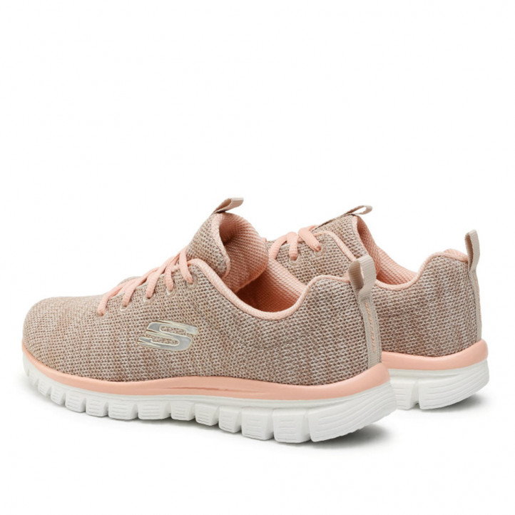 Zapatillas deportivas Skechers twisted fortune color natural y coral - Querol online