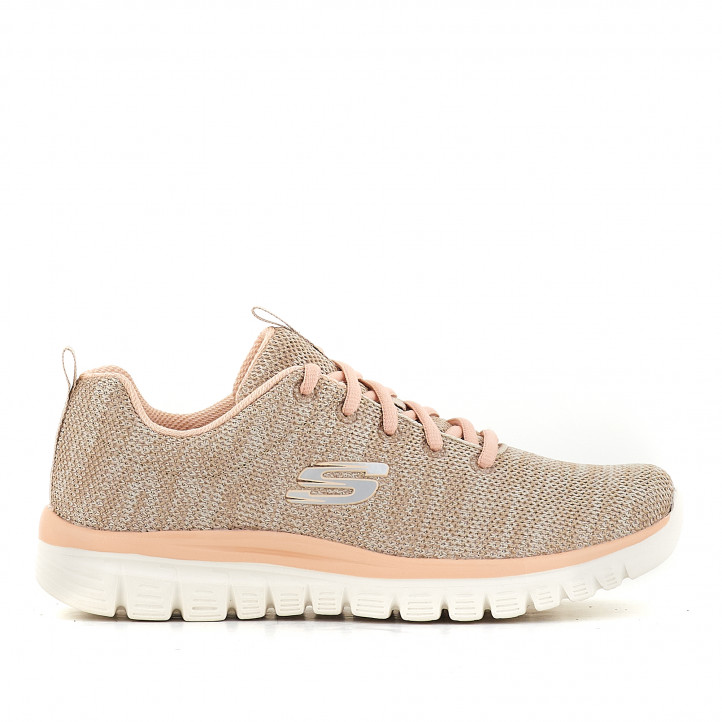 Zapatillas deportivas Skechers twisted fortune color natural y coral - Querol online