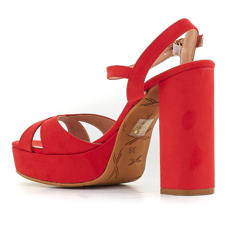 Sandàlies taló DANIELA VEGA vermelles amb taló ample i plataforma - Querol online