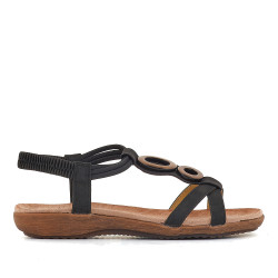 Sandàlies planes Amarpies negres amb la tira creuada i granadura de fusta - Querol online