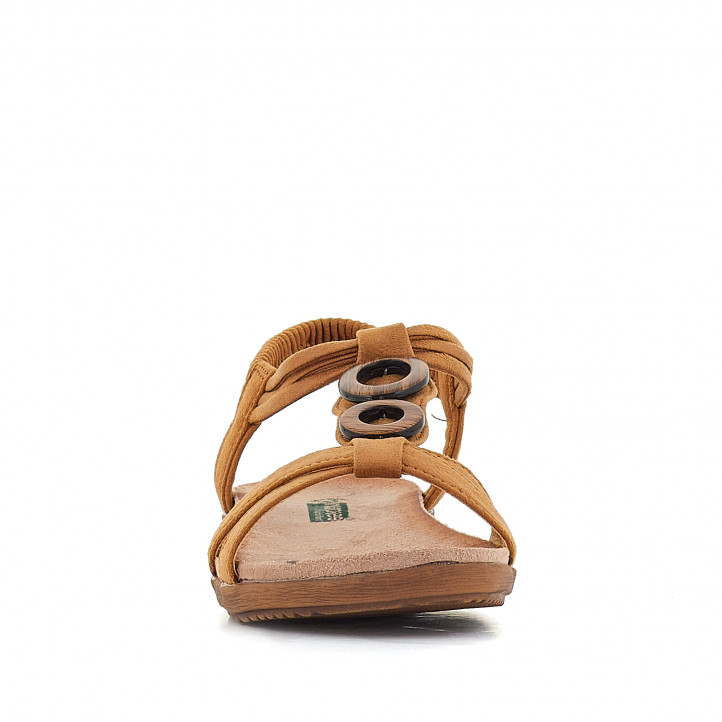 Sandalias planas Amarpies marrones con la tira cruzada y abalorio de madera - Querol online