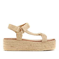 Sandàlies plataformes Owel de ràfia amb tacament de velcro i plataforma zante - Querol online