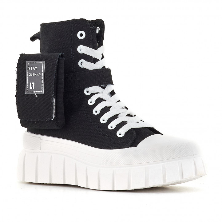 Zapatillas lona Stay negras con plataforma y bolsillo - Querol online