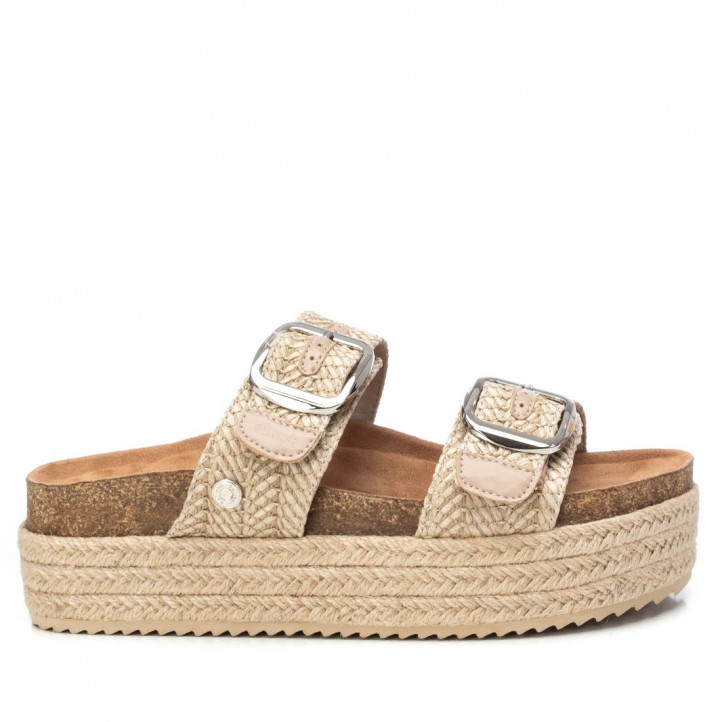 Sandalias plataformas Refresh 079445 taupe de rafia con cierre doble - Querol online