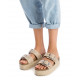 Sandalias plataformas Refresh 079445 taupe de rafia con cierre doble - Querol online