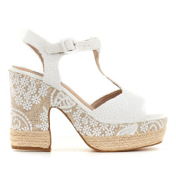 Sandalias tacón Mandarina con suela de rafia y encaje - Querol online