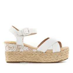 Sandalias cuña Mandarina con doble tira cruzada y encaje - Querol online