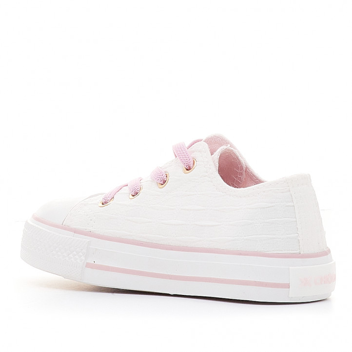 Zapatillas lona Chika 10 bajas blancas con detalles rosas - Querol online