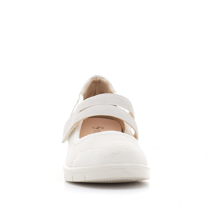 Zapatos cuña MY SOFT blancas tipo merceditas de tela - Querol online