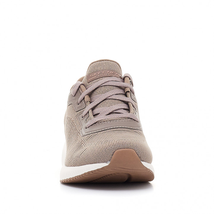 Zapatillas deportivas Skechers marrones con detalles purpurina y suela blanca - Querol online