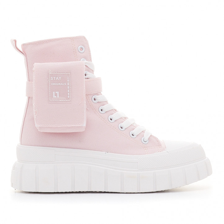 Zapatillas lona Stay rosas con plataforma y bolsillo