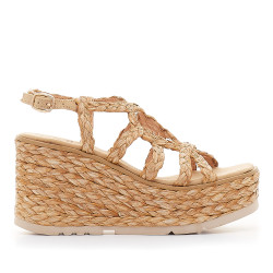 Sandalias cuña Alma Blue con tiras de rafia - Querol online