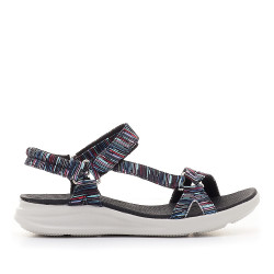 Sandalias planas Amarpies negras con estampado a rayas - Querol online