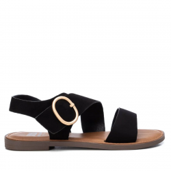 Sandalias planas Xti 044867 de antelina negra y hebilla dorada - Querol online