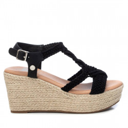 Sandalias cuña Xti 043974 negras estilo ganchillo con suela de rafia - Querol online