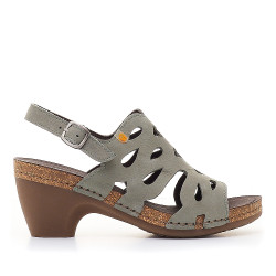 Sandalias tacón Jungla con empeine gris perforada - Querol online
