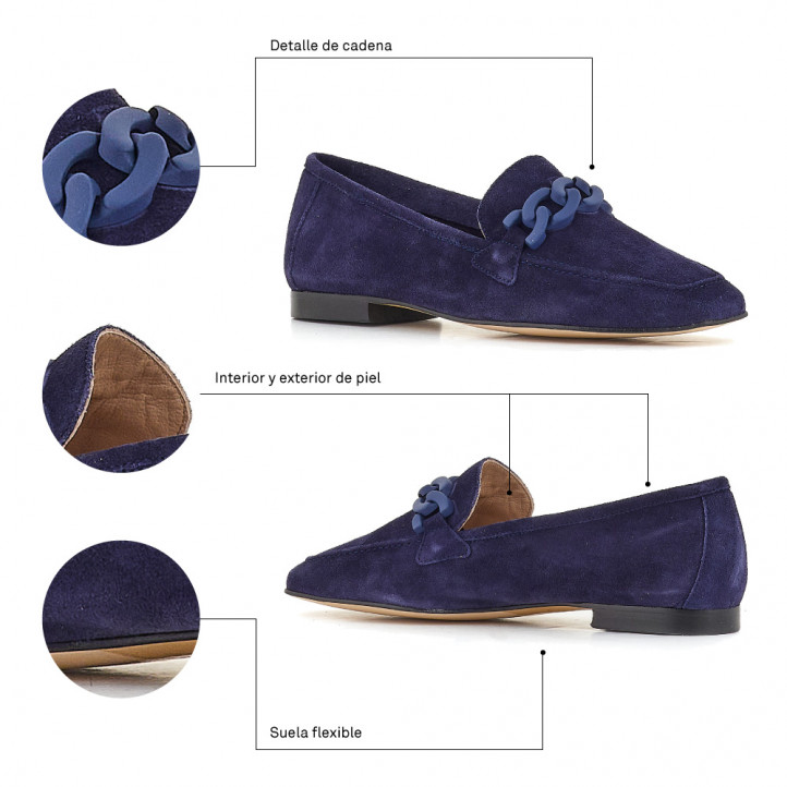 Zapatos planos Redlove azul con detalle de cadena amandine - Querol online