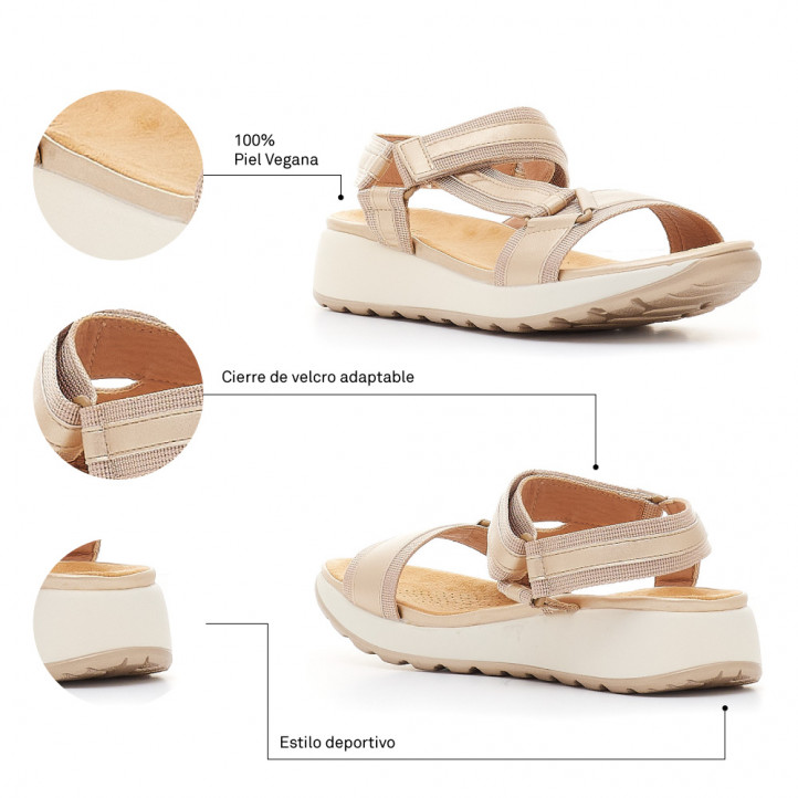 Sandalias planas Owel chios de color beige con piso blanco - Querol online
