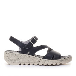 Sandalias cuña Walk & Fly negras con cuña y hebilla en el tobillo - Querol online