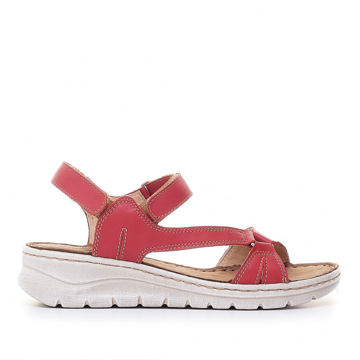 Sandalias cuña Walk & Fly rojas con varias tiras y doble velcro - Querol online