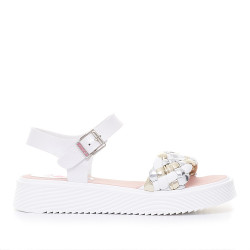 sandalias Pablosky con tiras trenzadas en oro y plata - Querol online