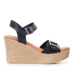 Sandalias cuña Redlove jerome negras con hebilla - Querol online