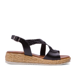 Sandalias cuña Porronet PIEL NEGRO TINA - Querol online