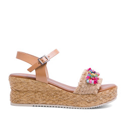 Sandalias cuña Porronet PIEL TEXTIL BLANCO TELMA - Querol online