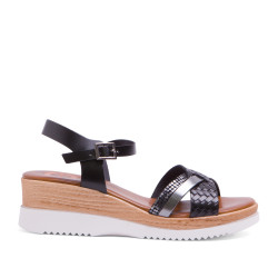 Sandalias cuña Porronet PIEL NEGRAS CARA - Querol online