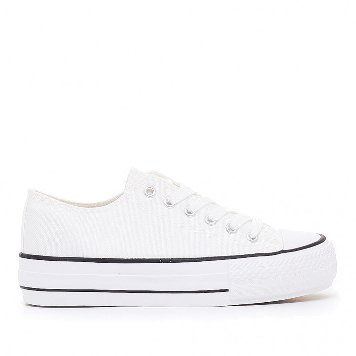 Zapatillas lona Stay blancas con plataforma y cordones blancos - Querol online