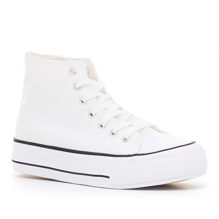 Zapatillas lona Stay blancas con plataforma y cierre con cremallera - Querol online