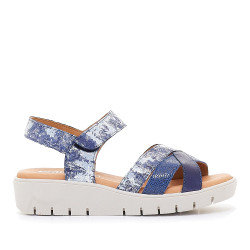 Sandalias cuña Redlove clarice azules con estampado - Querol online