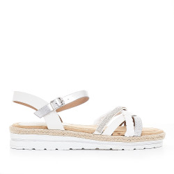 Sandalias cuña Owel gozo blancas con tiras de diferentes texturas - Querol online