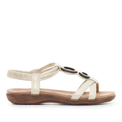 Sandalias planas Amarpies blancas con la tira cruzada y abalorio de madera - Querol online