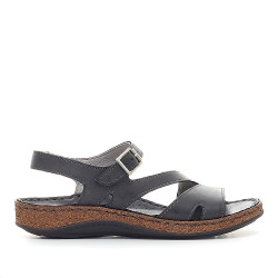 Sandàlies planes Walk & Fly negres amb diverses tires creuades i agafades - Querol online